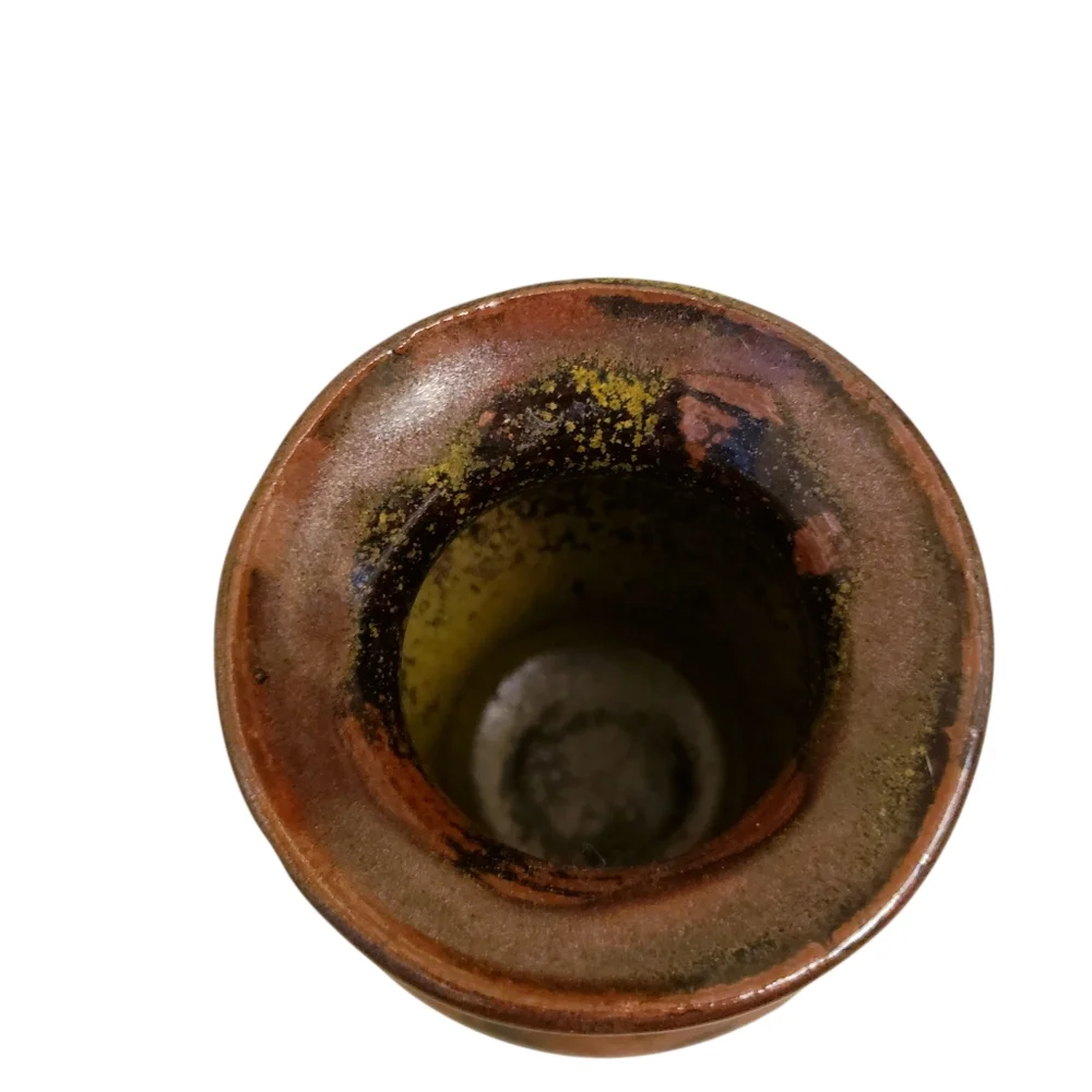 Brown Glazed Hand-thrown Signed Pottery Classic Silhouette Vase